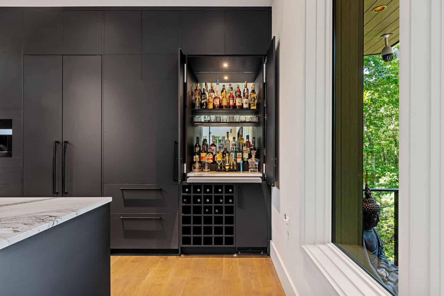 modern kitchen with a built-in bar