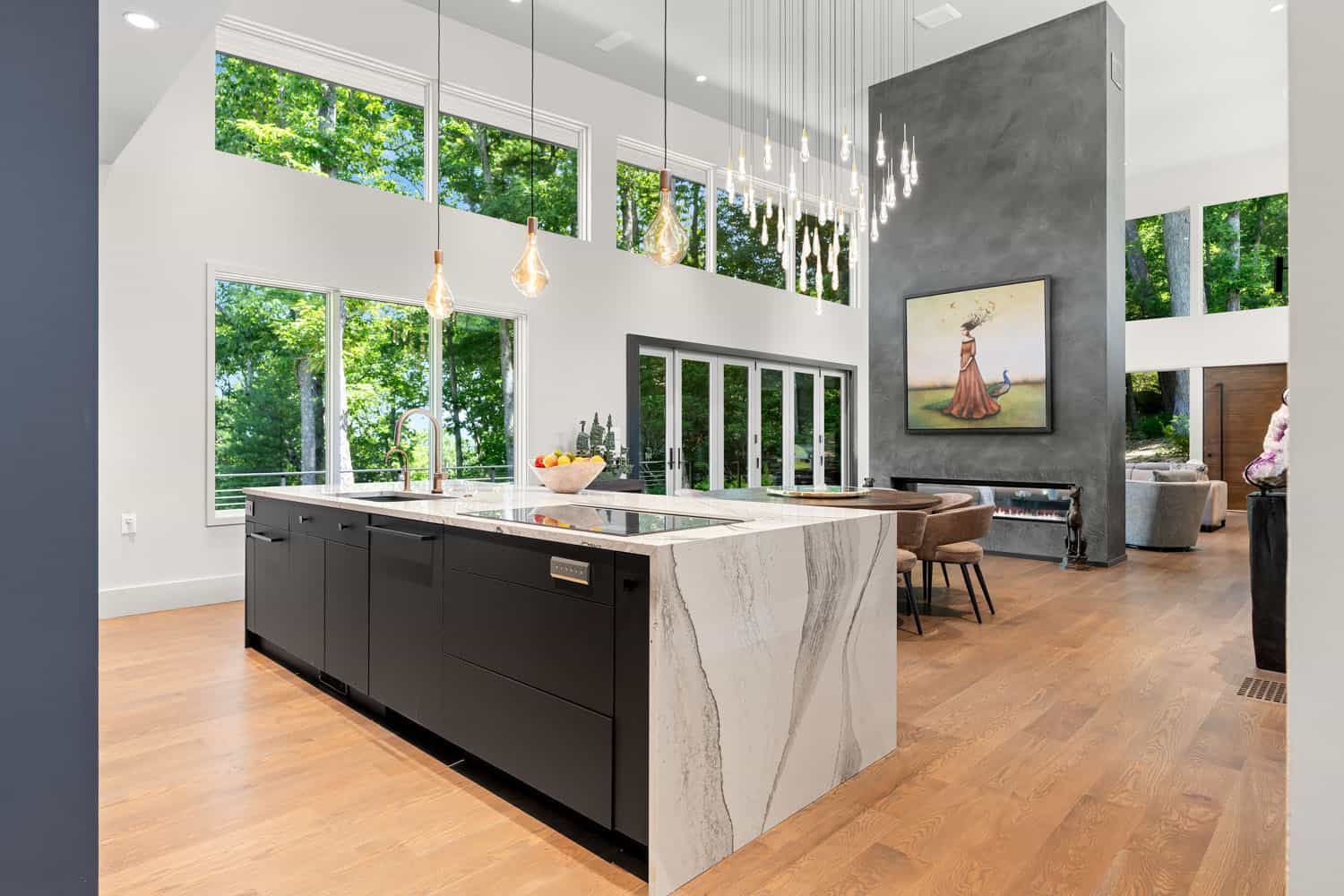 modern kitchen with a waterfall island