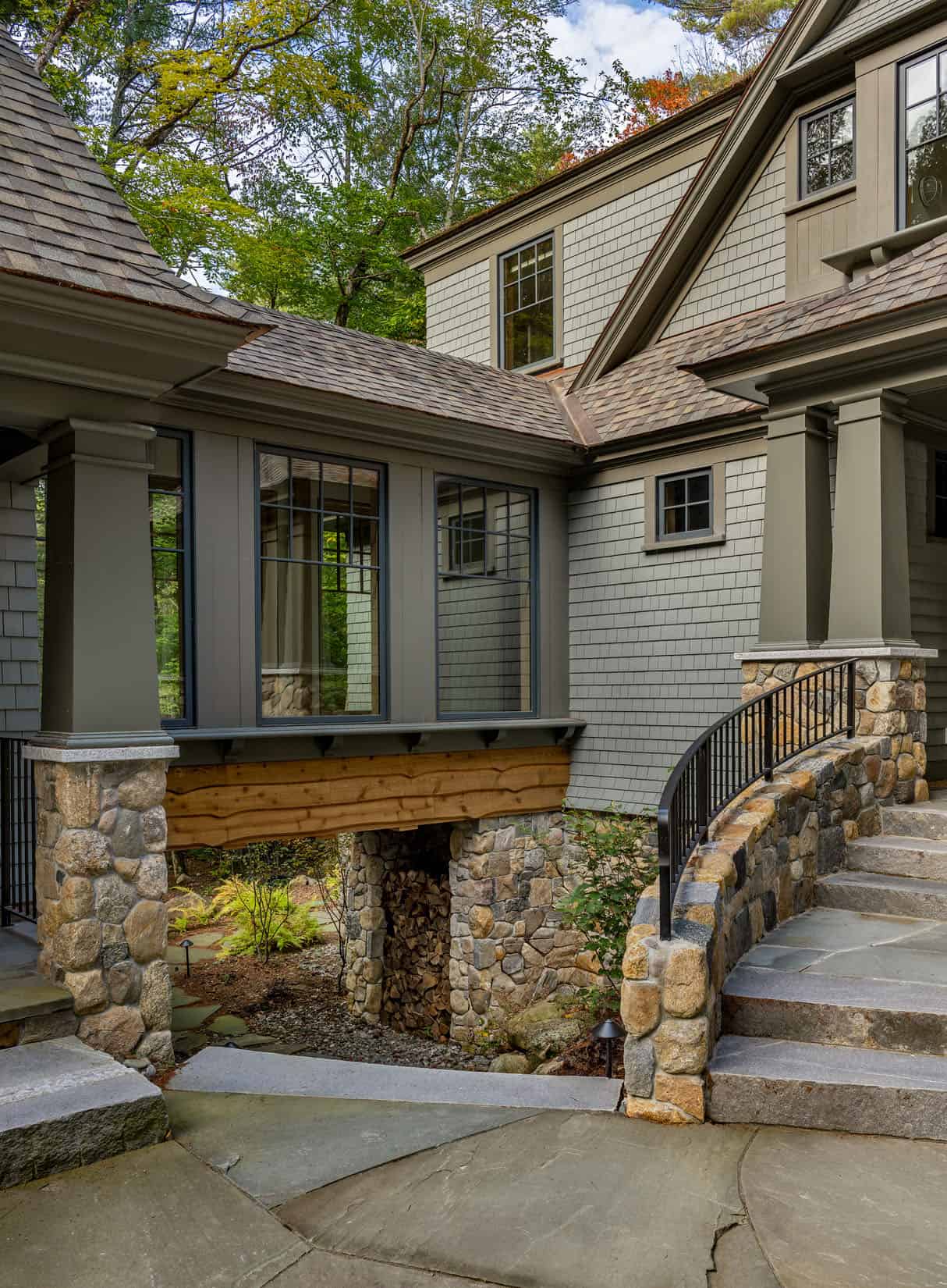 new england style lake house exterior