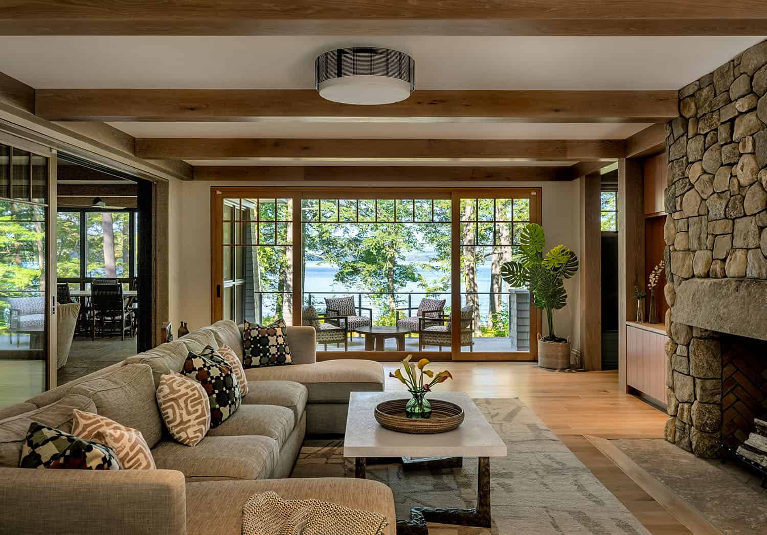 rustic living room with a large window