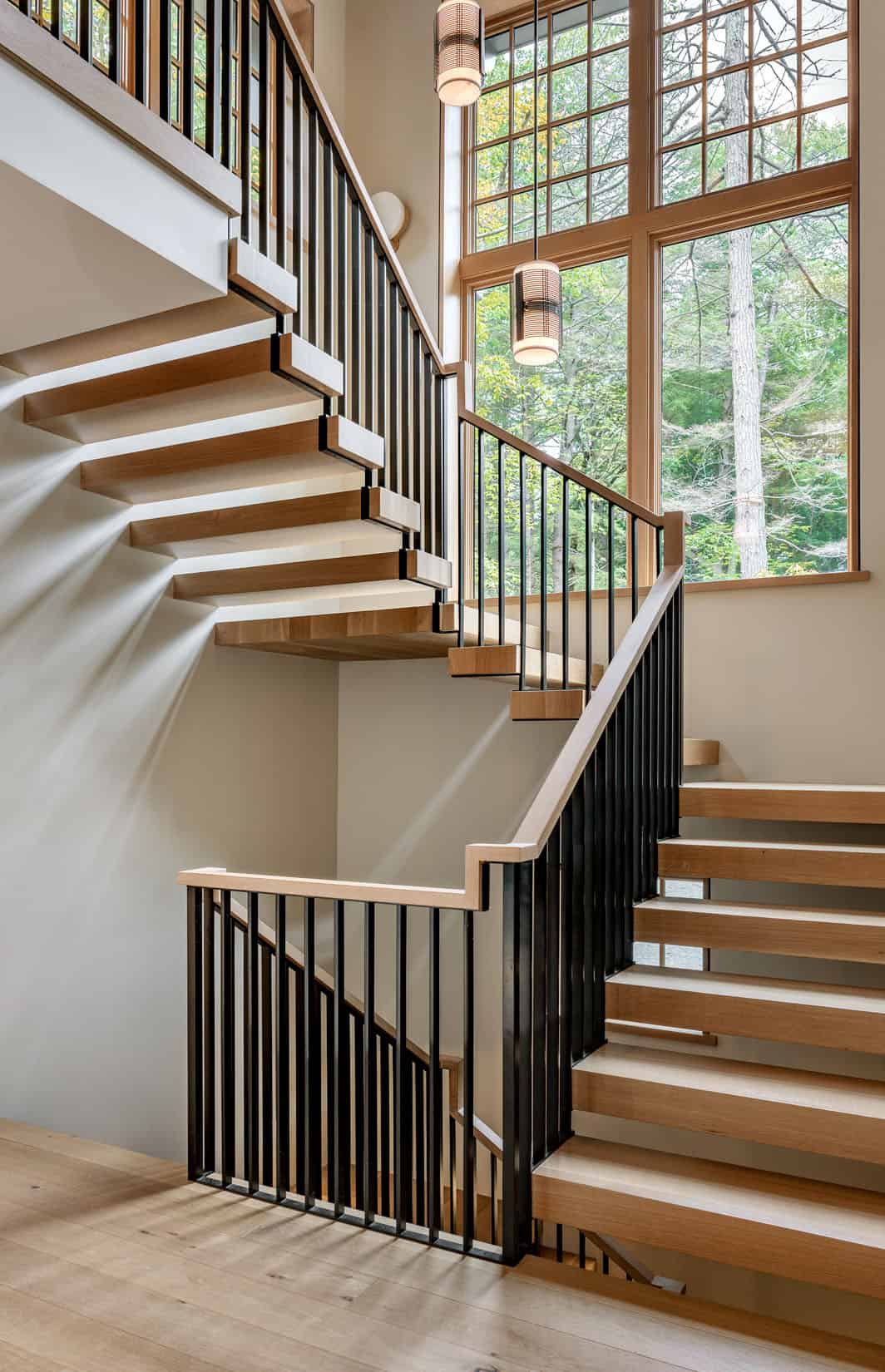 rustic staircase with a window
