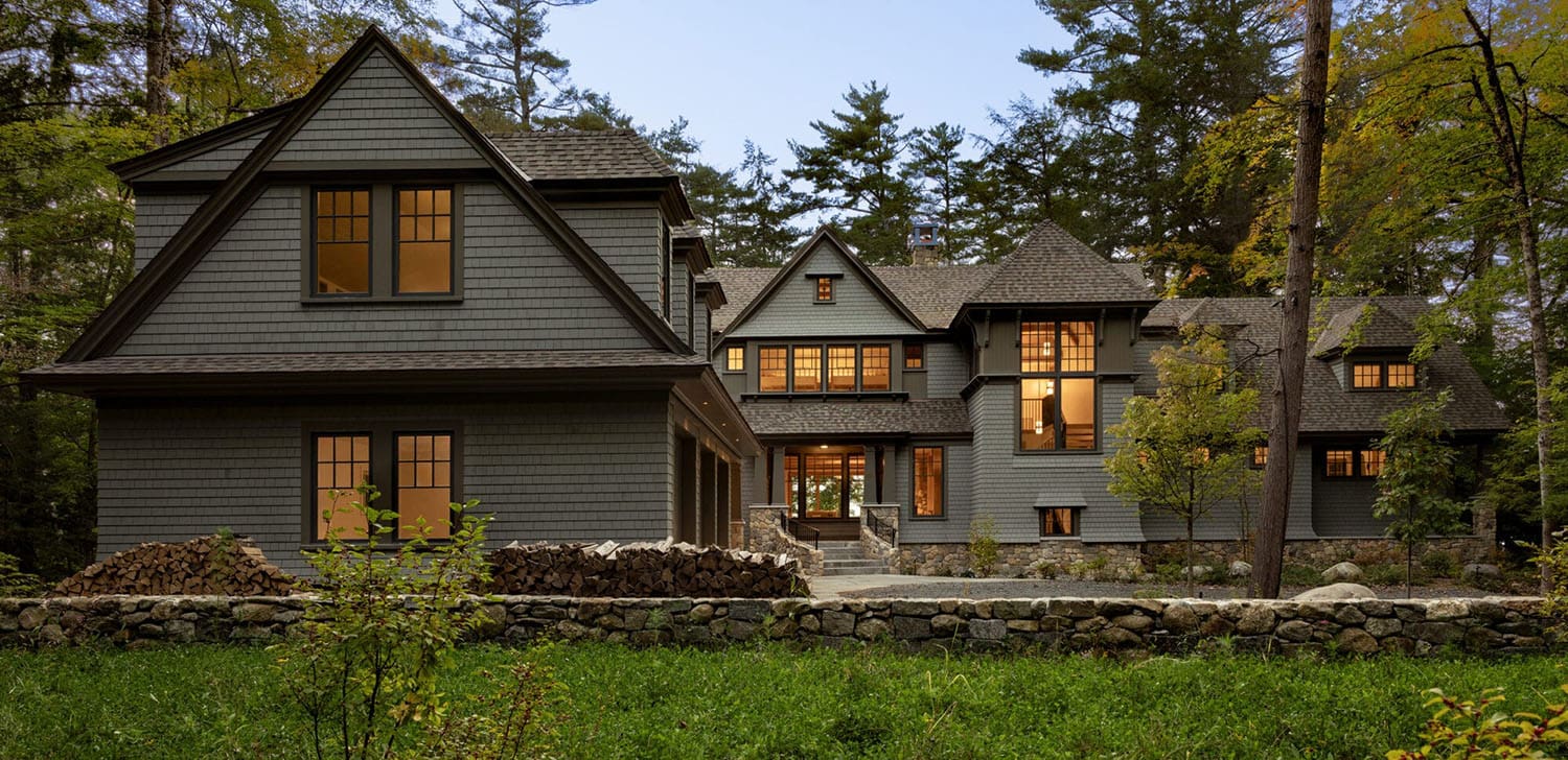 new england style lake house exterior