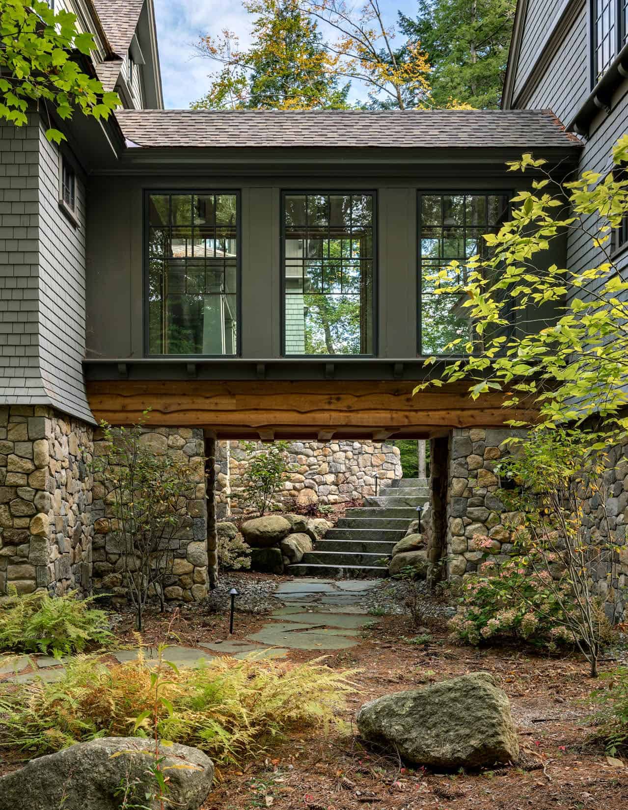 new england style lake house exterior