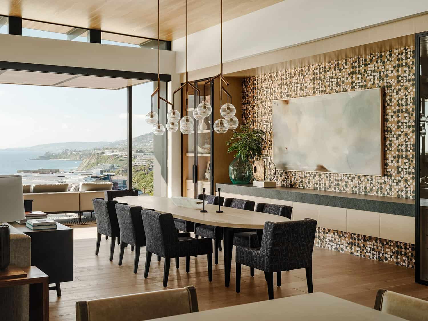organic modern dining room with an ocean view