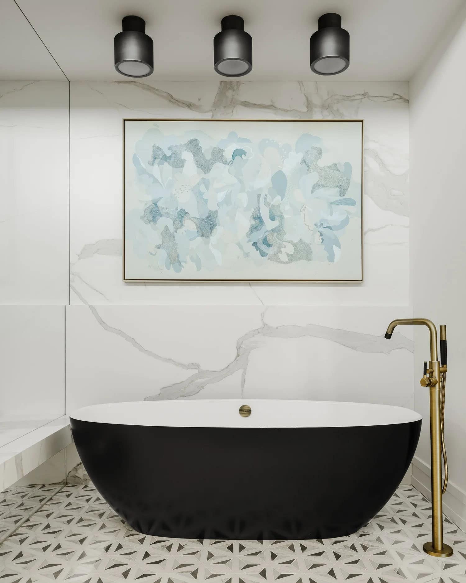 organic modern bathroom with a freestanding tub