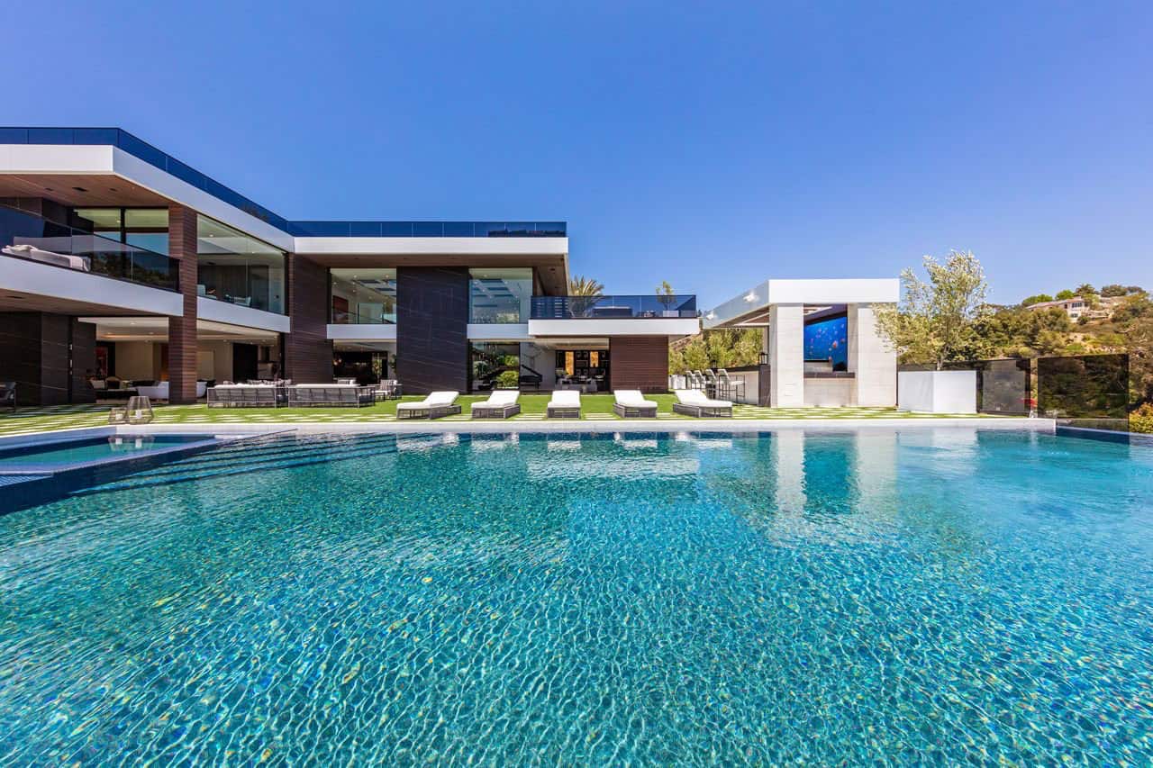 modern house exterior with a pool