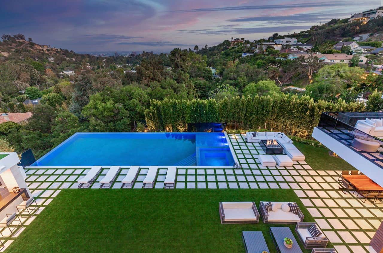 modern house exterior with a pool