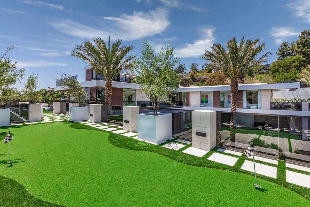 modern house exterior with a patio 