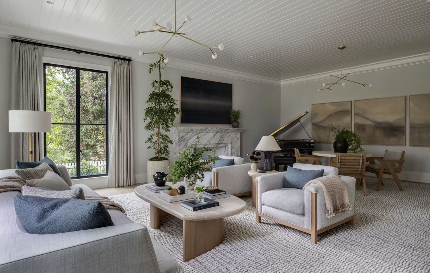 transitional style living room with a fireplace