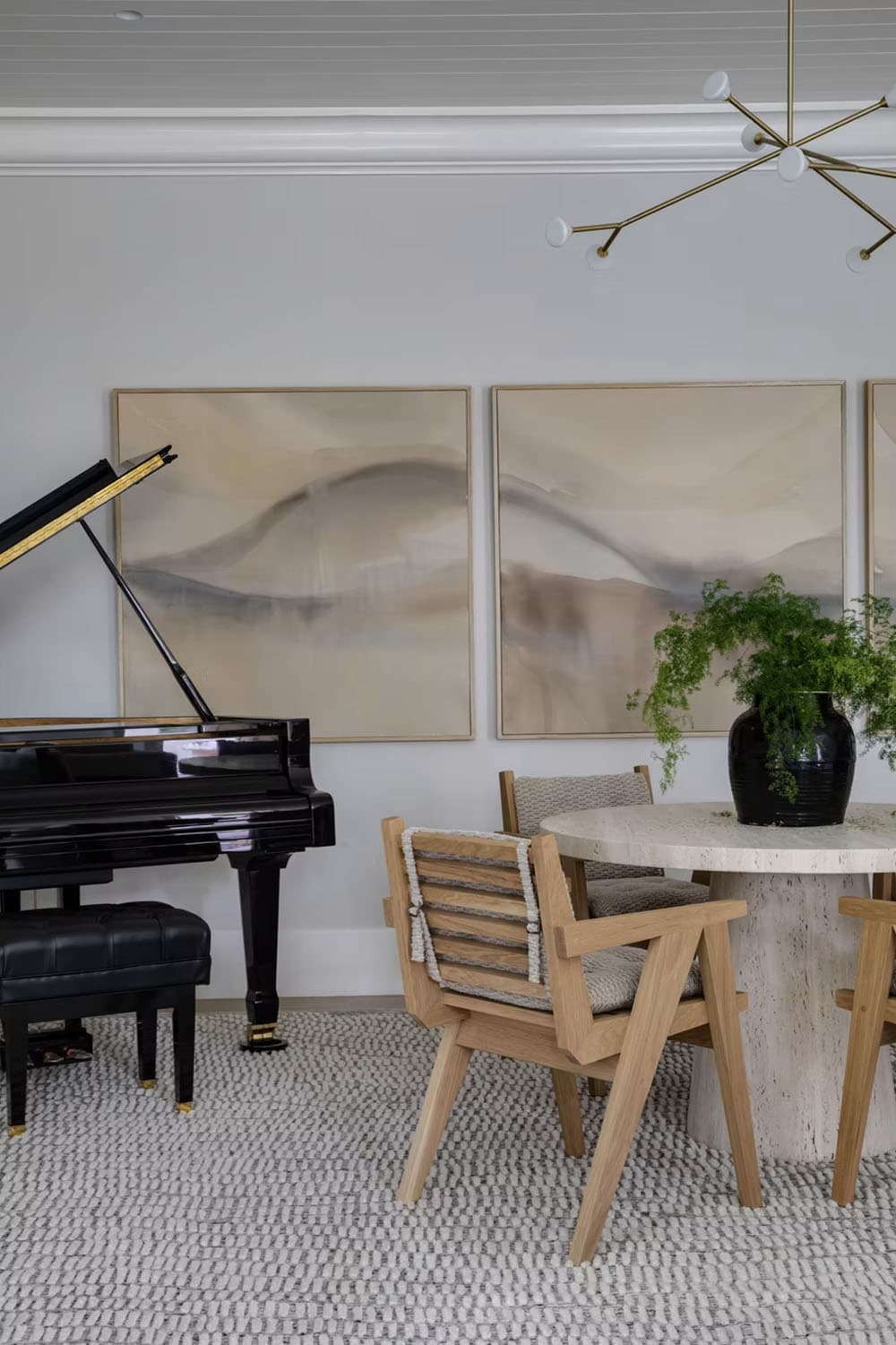 piano with a sitting area