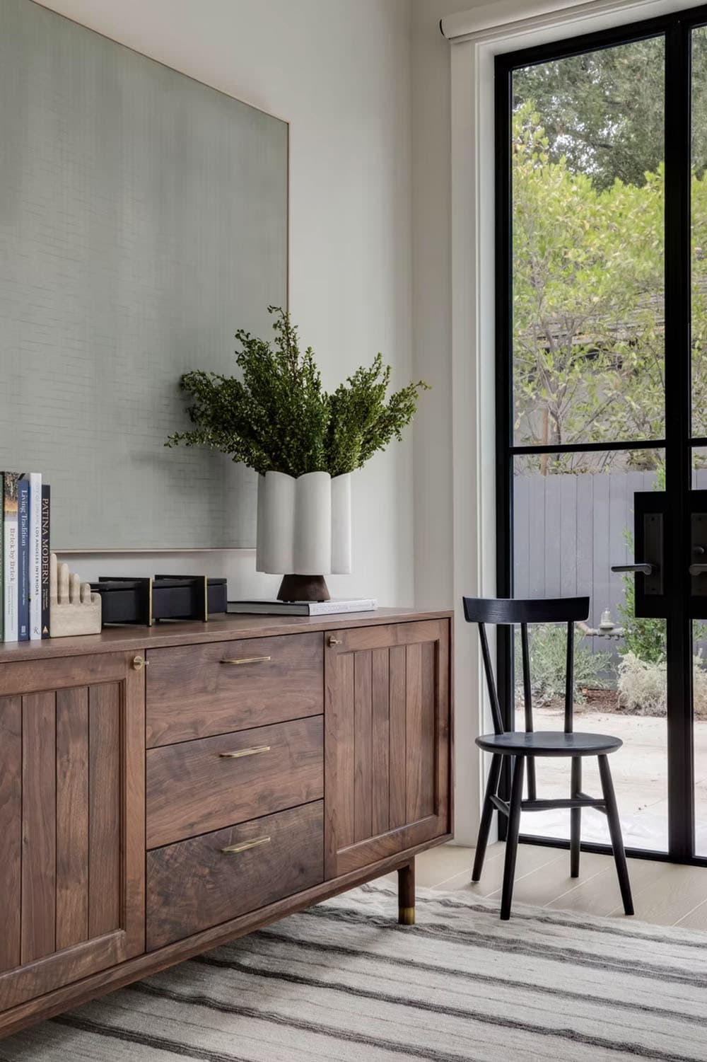 transitional style home office with a buffet