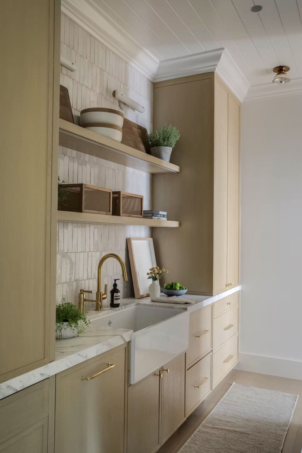 transitional style pantry with a sink