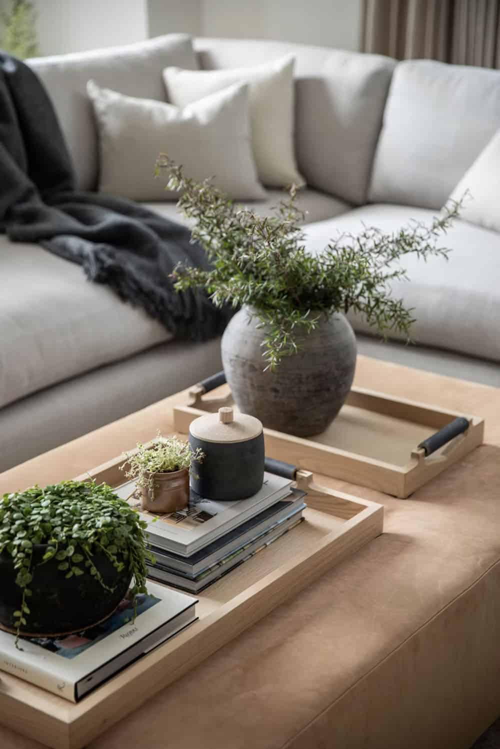 transitional style living room coffee table detail