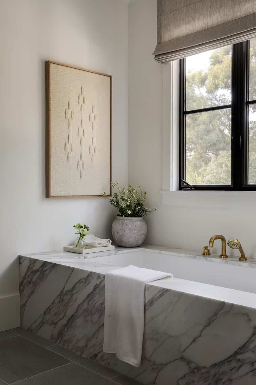 transitional style bathroom with an integrated tub