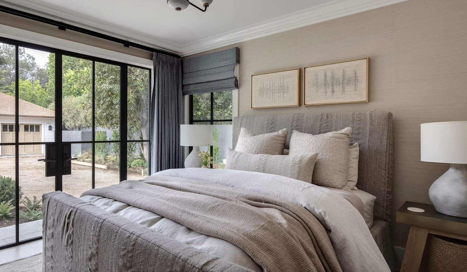 transitional style bedroom with French doors