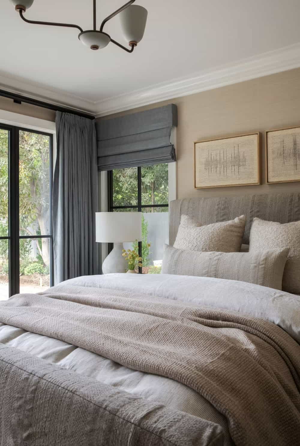transitional style bedroom with French doors