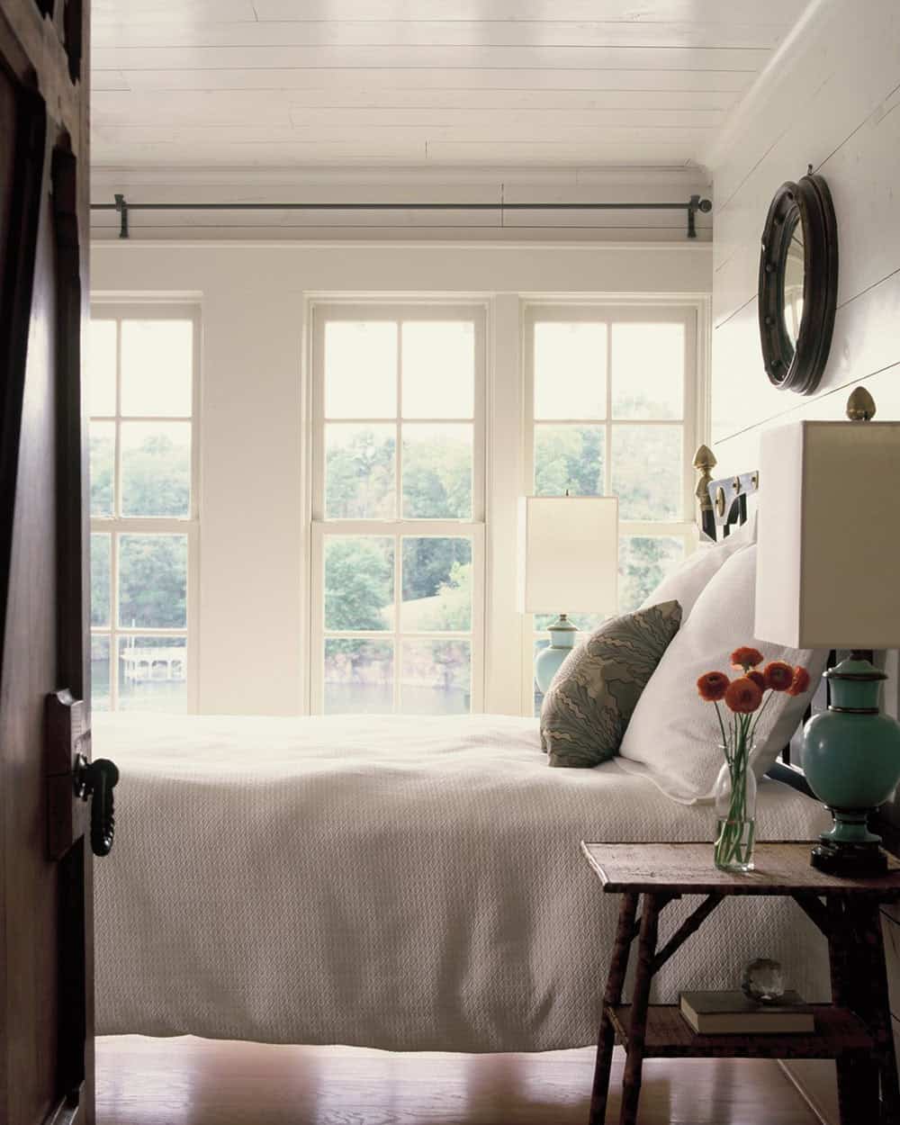 contemportary bedroom with large windows
