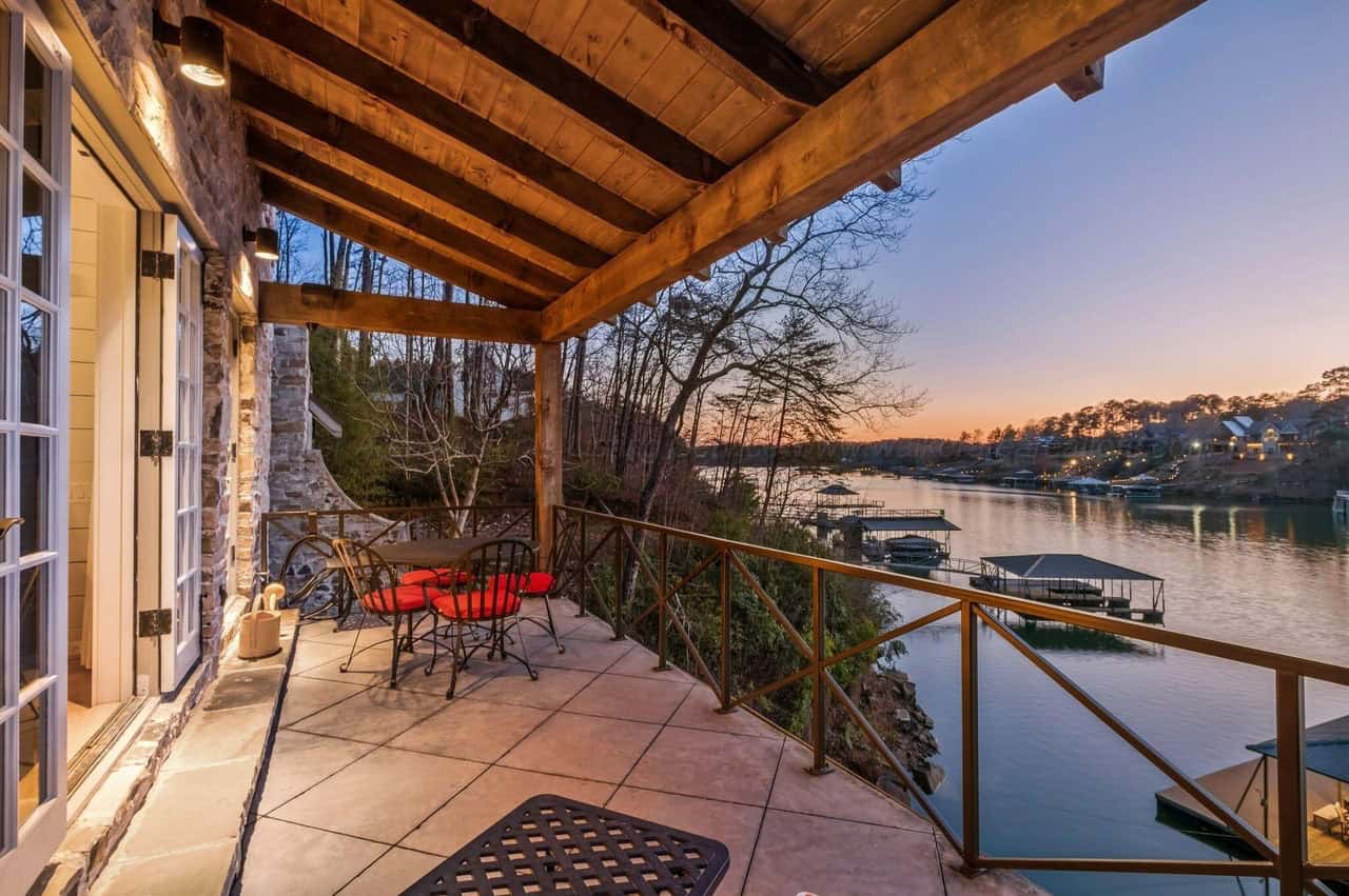 stone lake house balcony
