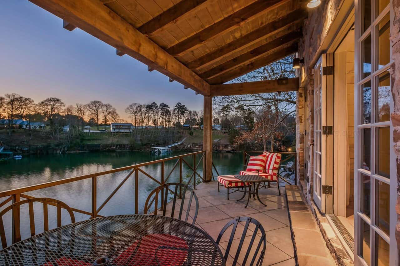 stone lake house balcony