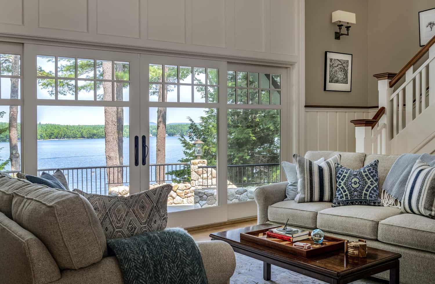 traditional style living room with sliding glass patio doors