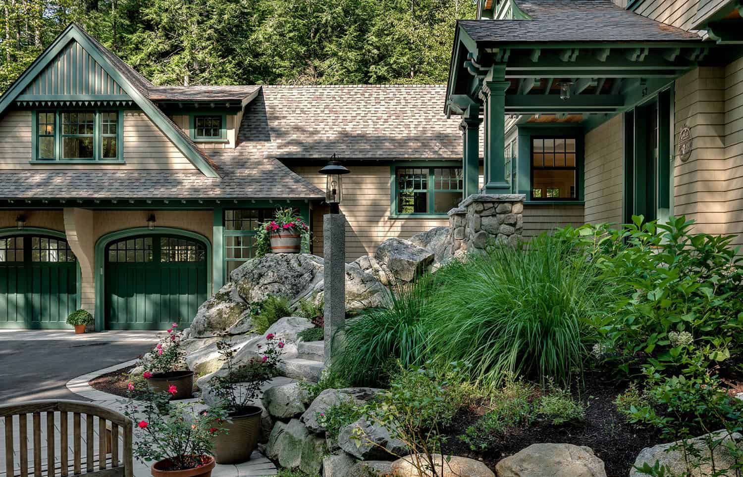 craftsman style lake house exterior