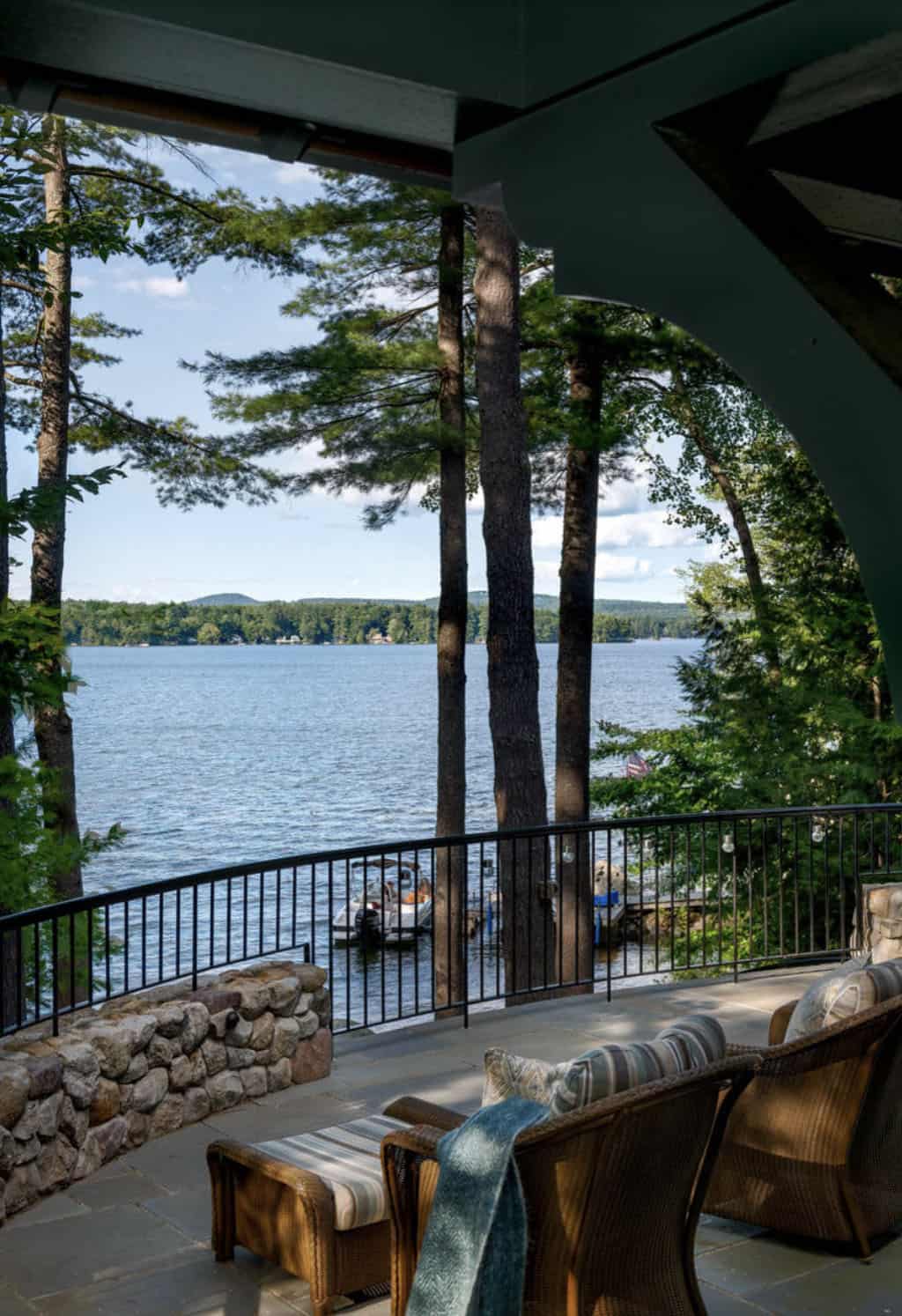 craftsman style lake house exterior patio with lake views