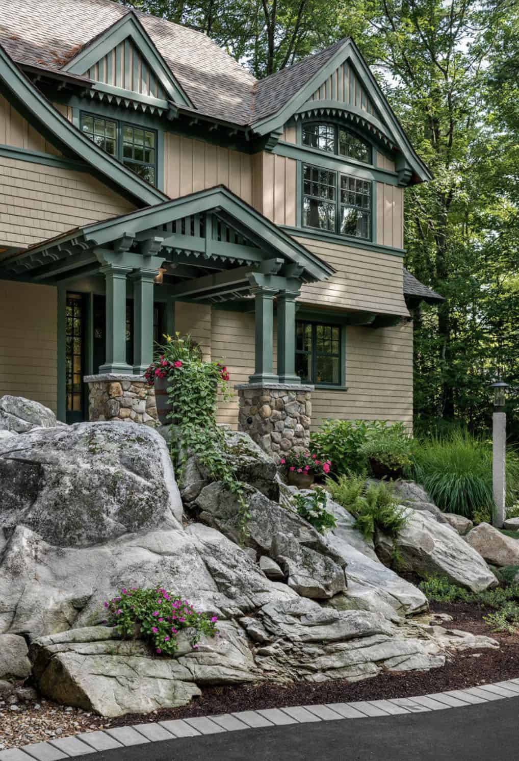 craftsman style lake house exterior 
