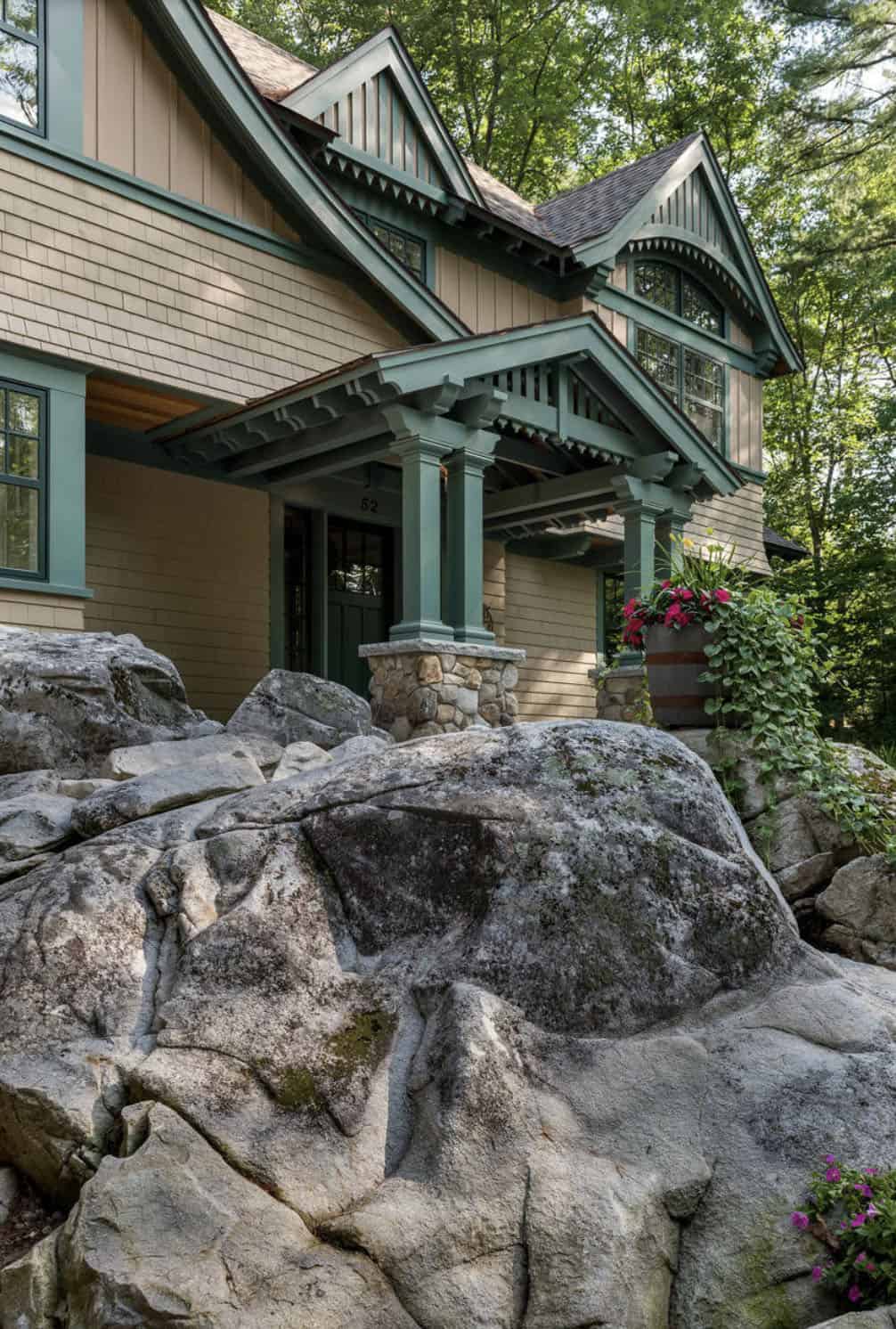 craftsman style lake house exterior 