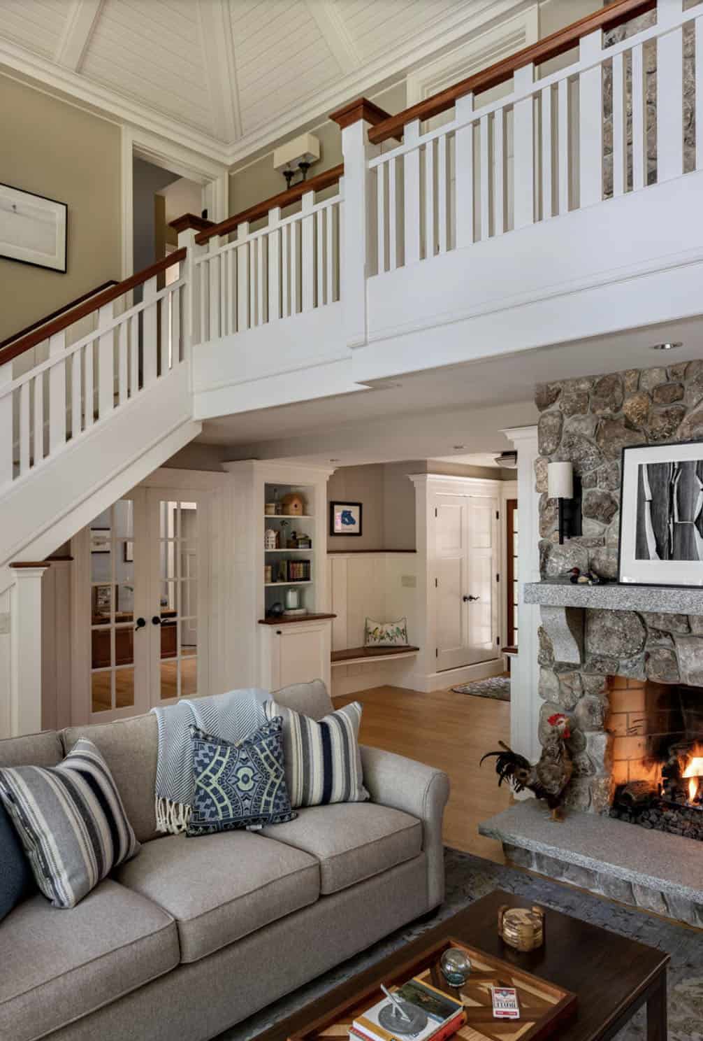 traditional style living room with a fireplace