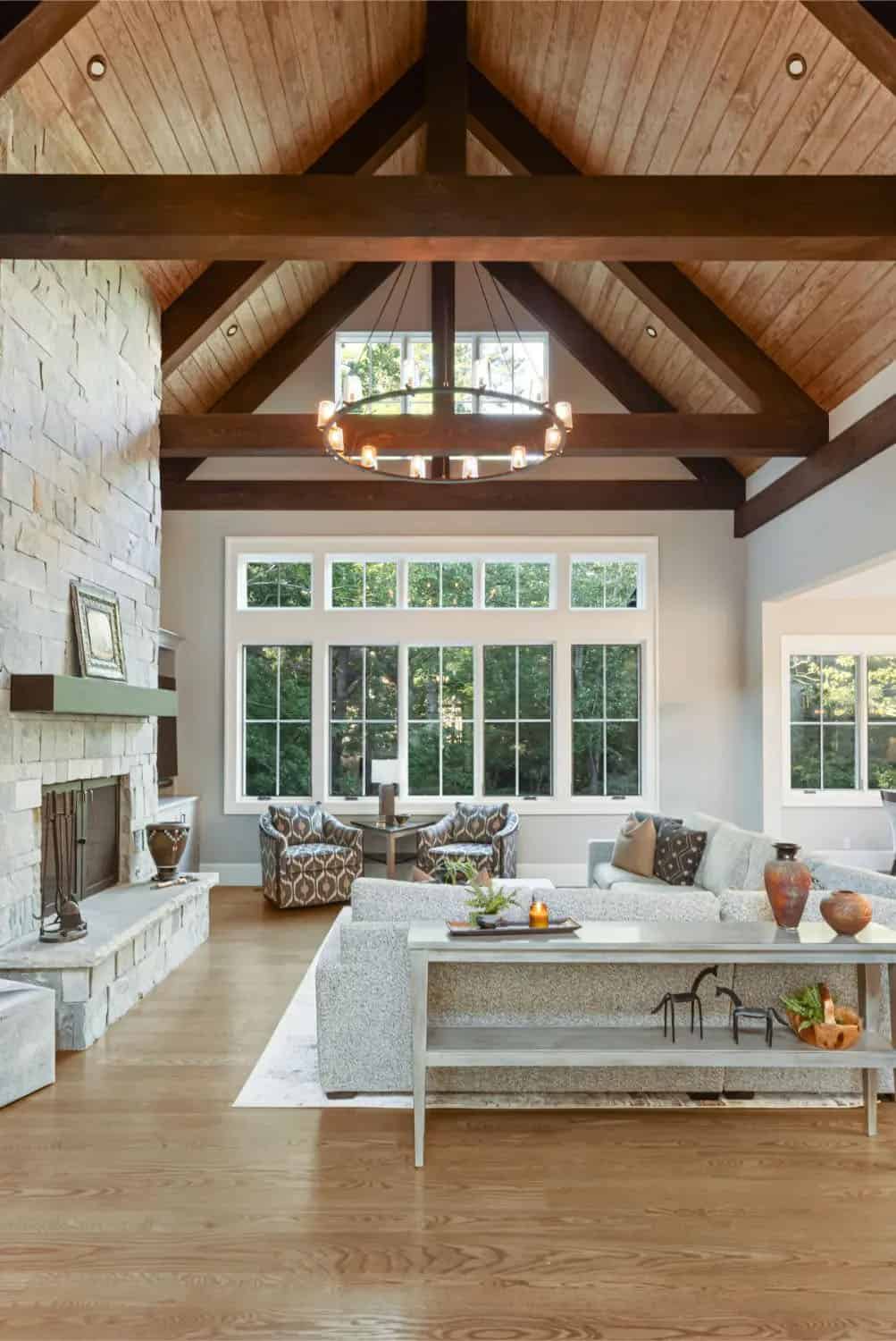 transitional style living room with large windows