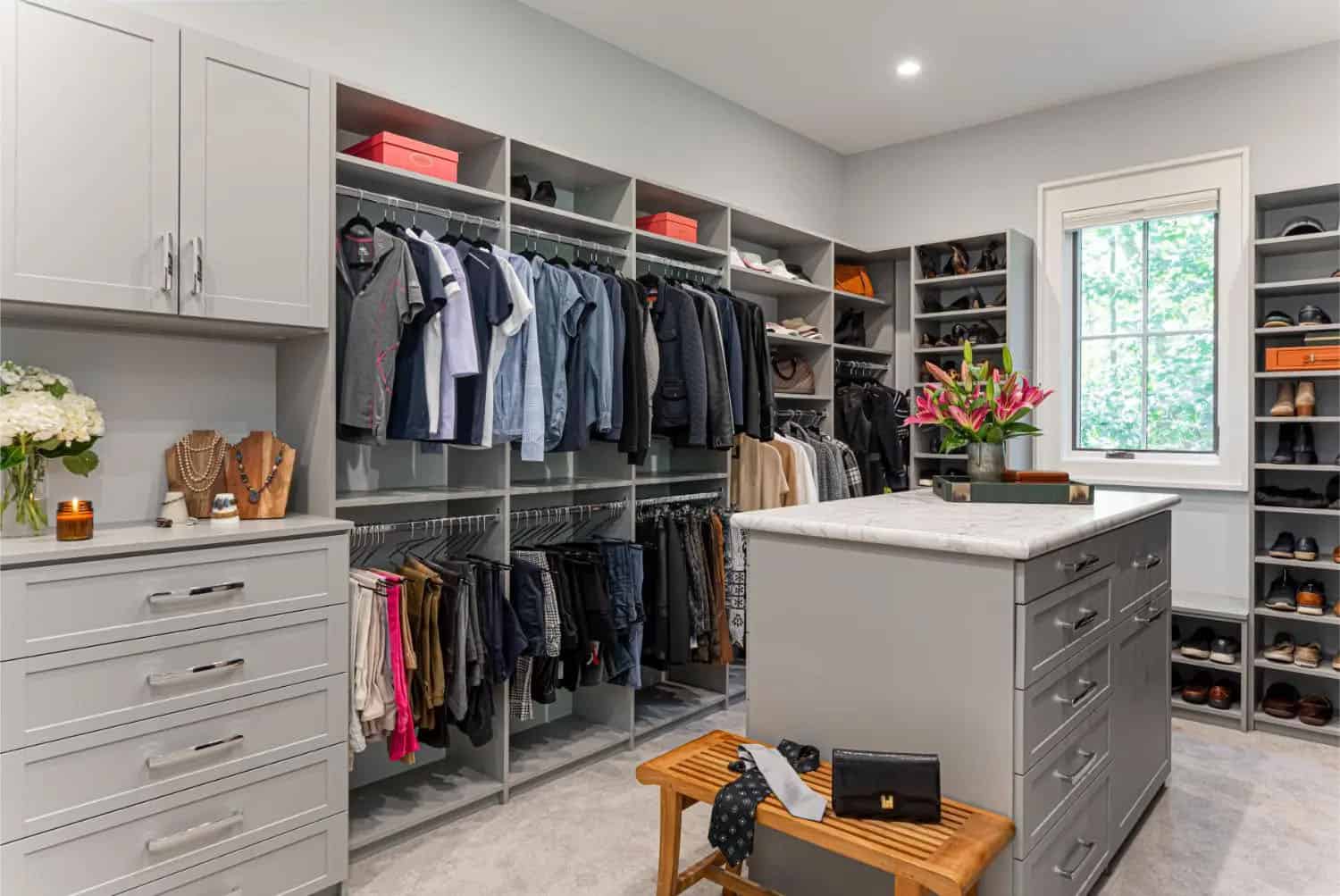 transitional style walk-in closet