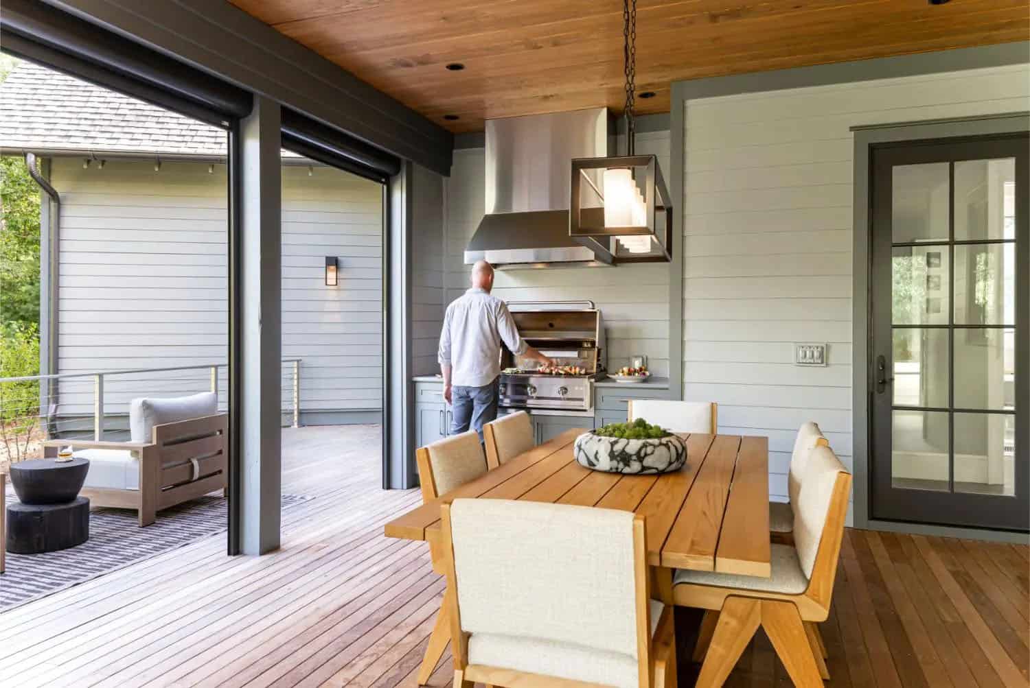 transitional style mountain home screened porch
