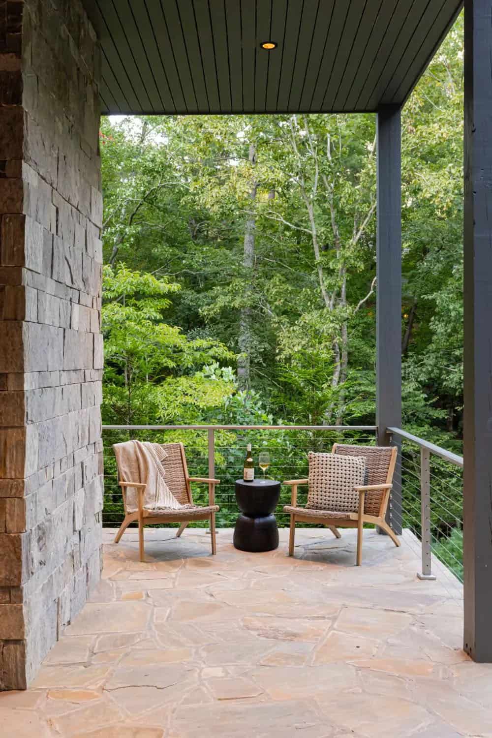 transitional style mountain home exterior covered porch