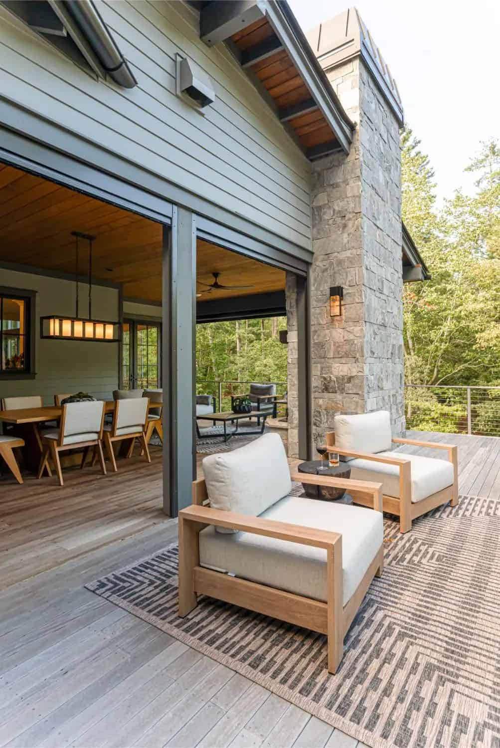 transitional style mountain home exterior covered porch