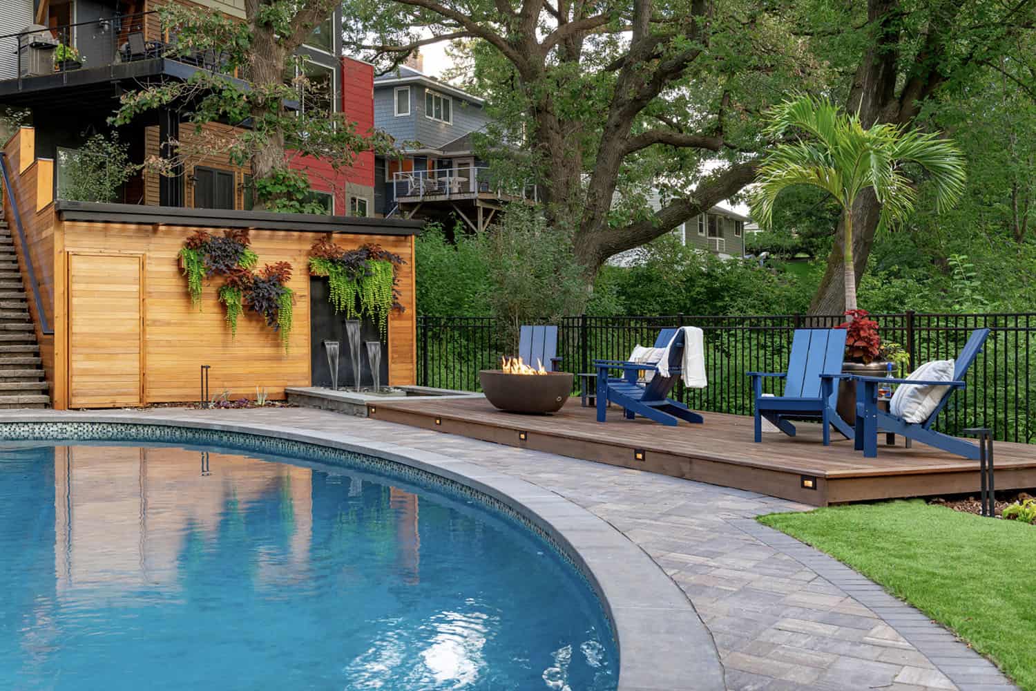 raised ipe deck next to a swimming pool
