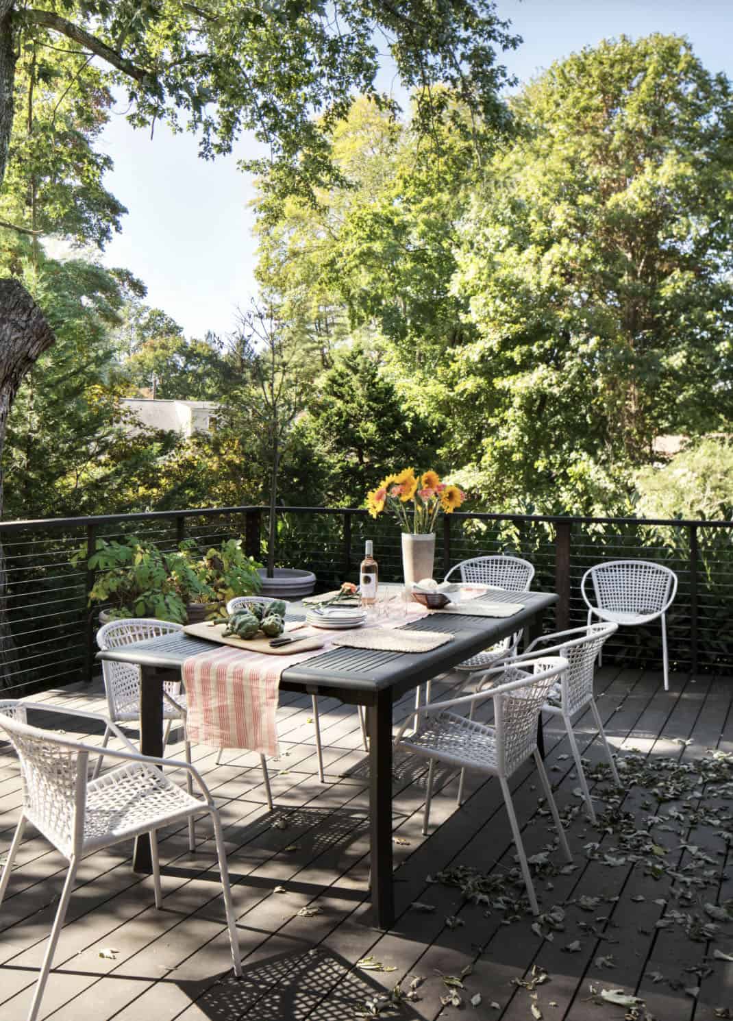 farmhouse style deck with alfresco dining