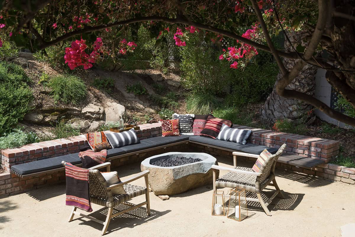 custom-built-in seating and fire pit