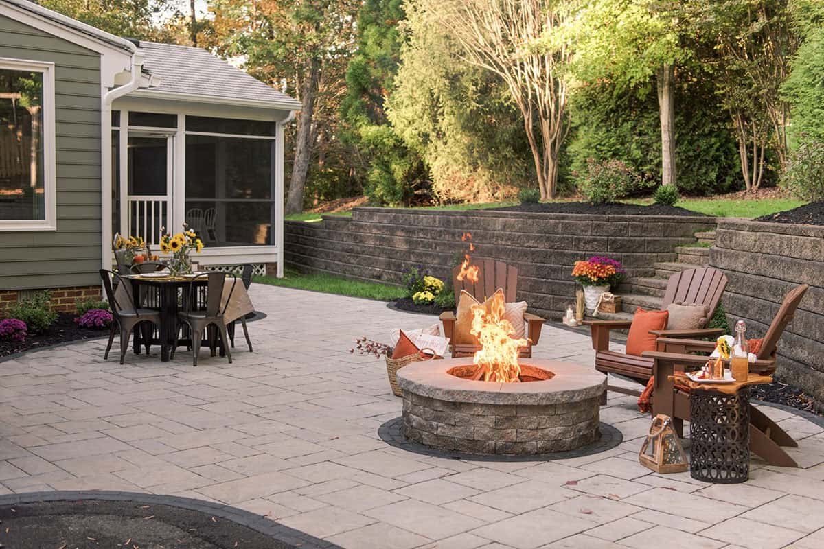 cozy outdoor family room with a fire pit