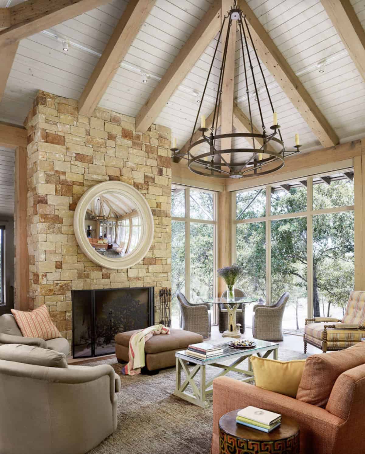 traditional style sunroom with a fireplace