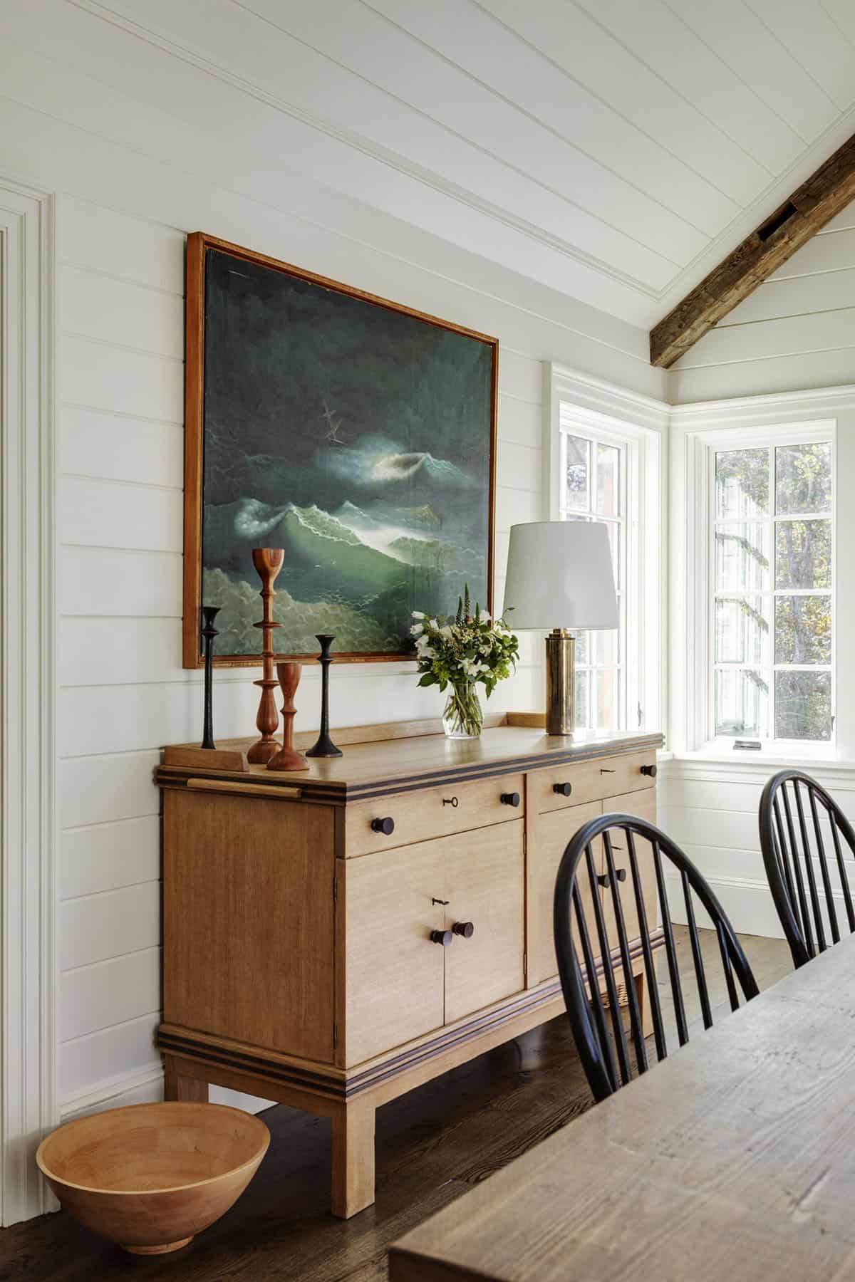 modern dining room with a sideboard