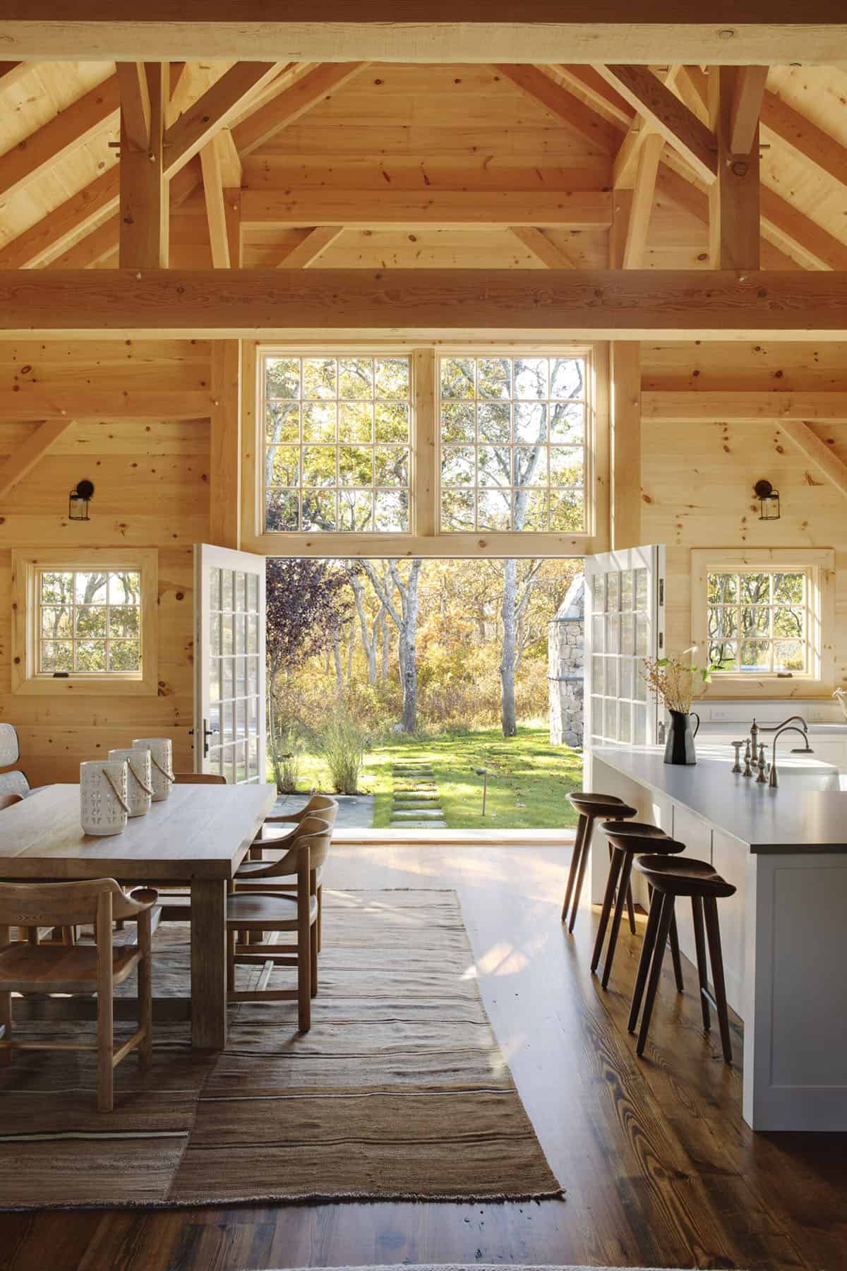 modern rustic carriage house kitchen and dining room