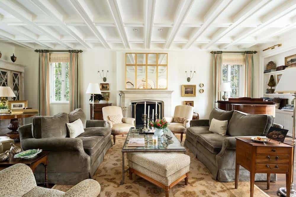 traditional style living room with a fireplace