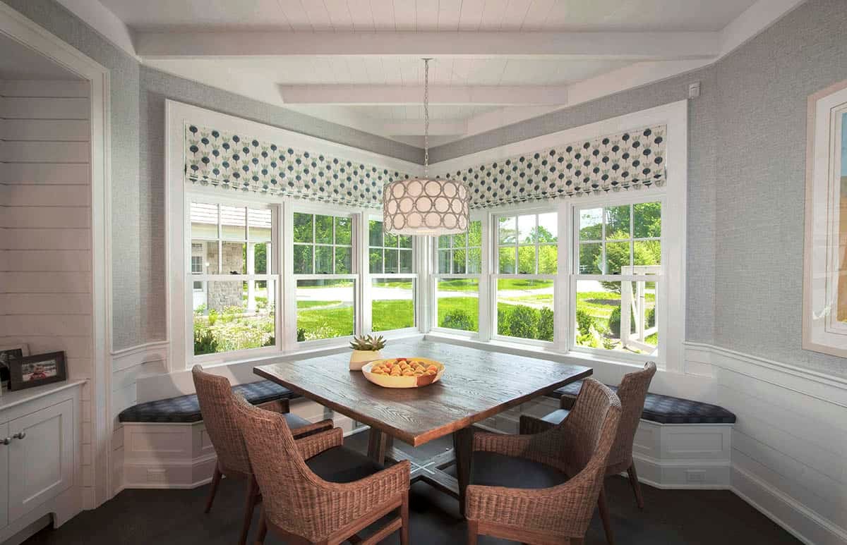contemporary dining banquette with a built-in window seat