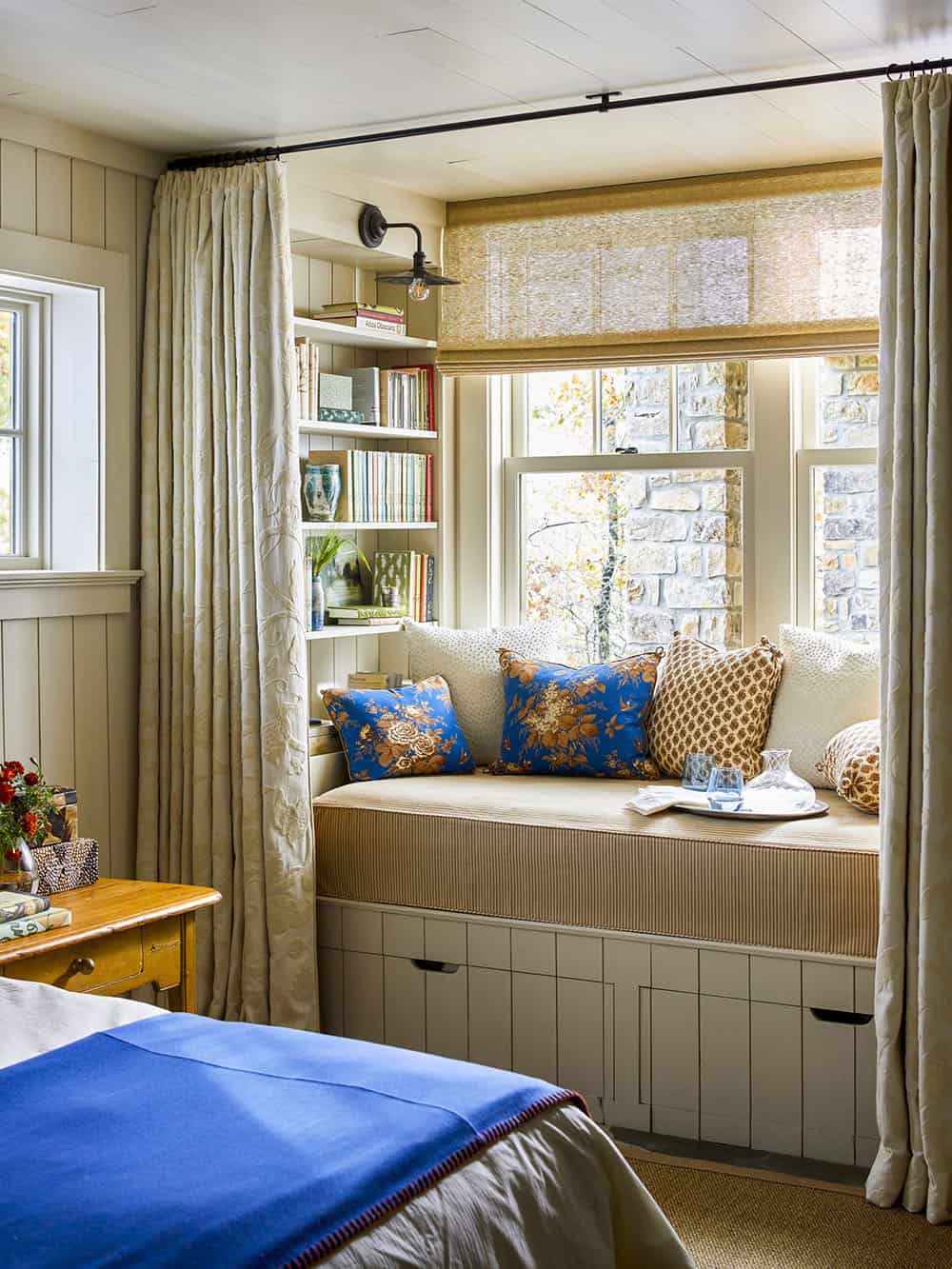 rustic bedroom with a built-in window seat