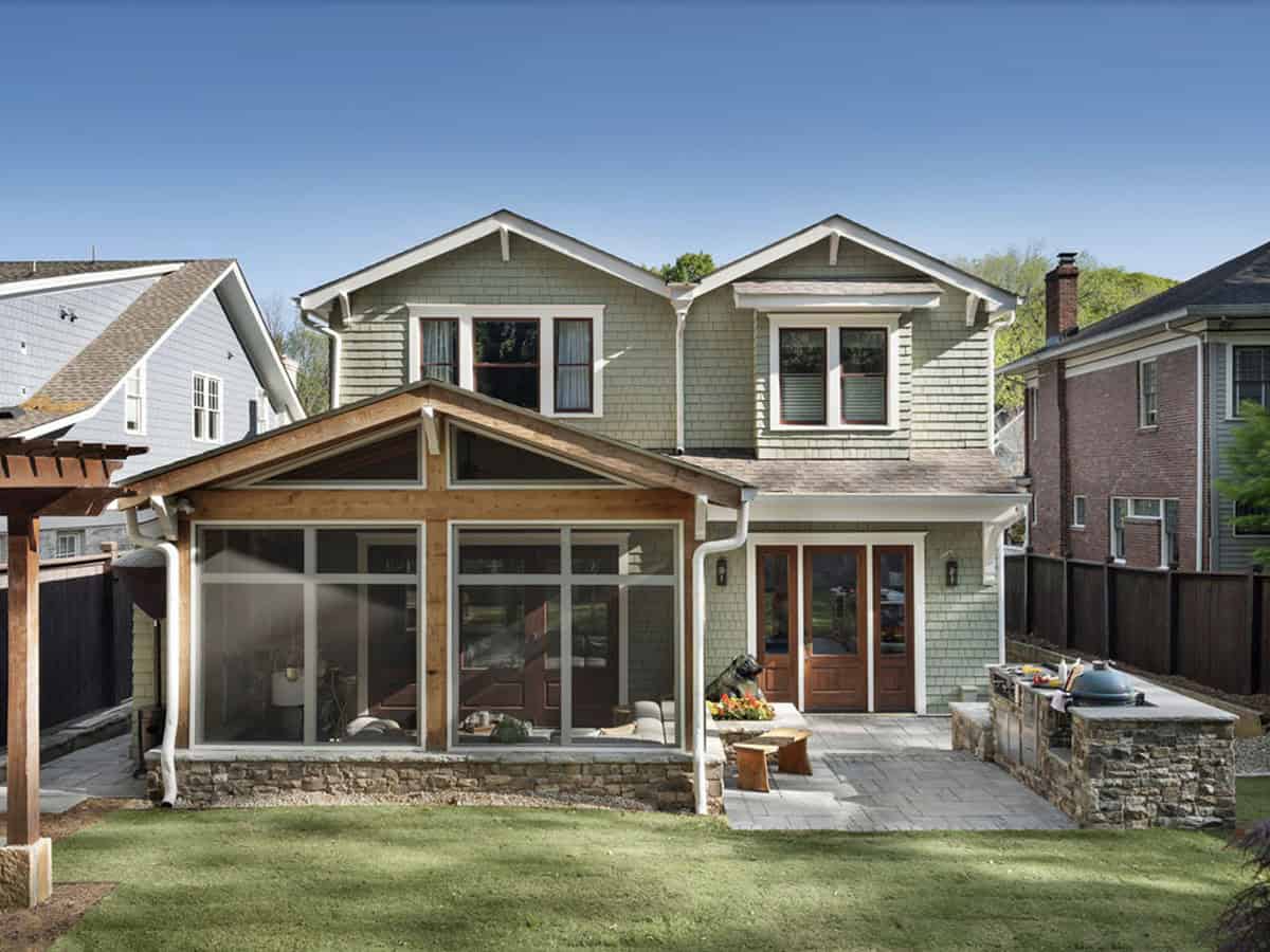 Craftsman style home exterior backyard view