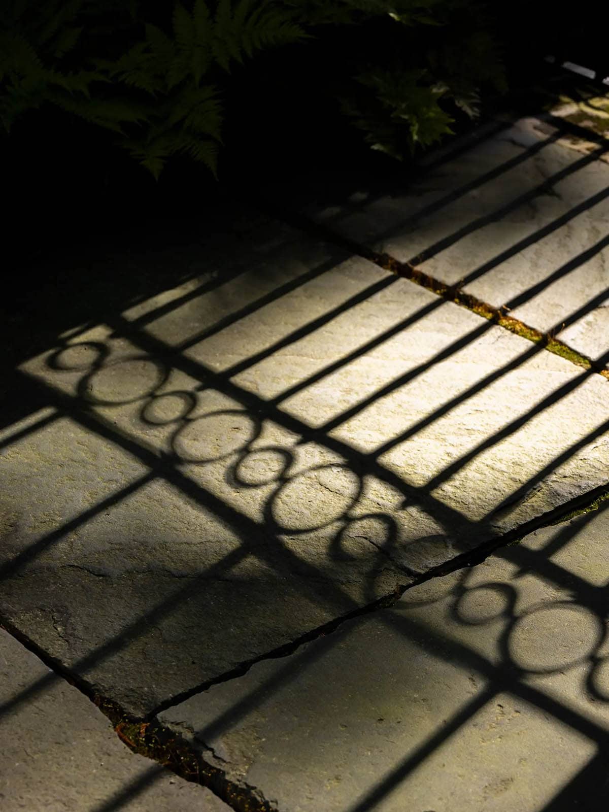 island retreat courtyard with an iron gate reflection on the concrete floor