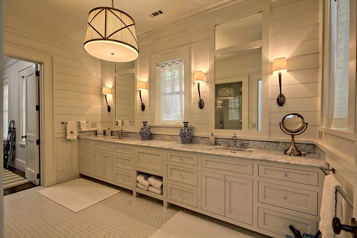 farmhouse style bathrom vanity with dual sinks