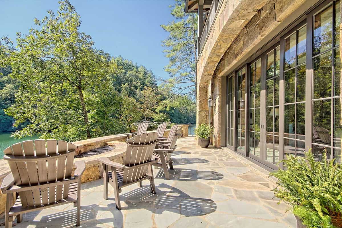 farmhouse style patio with lake views