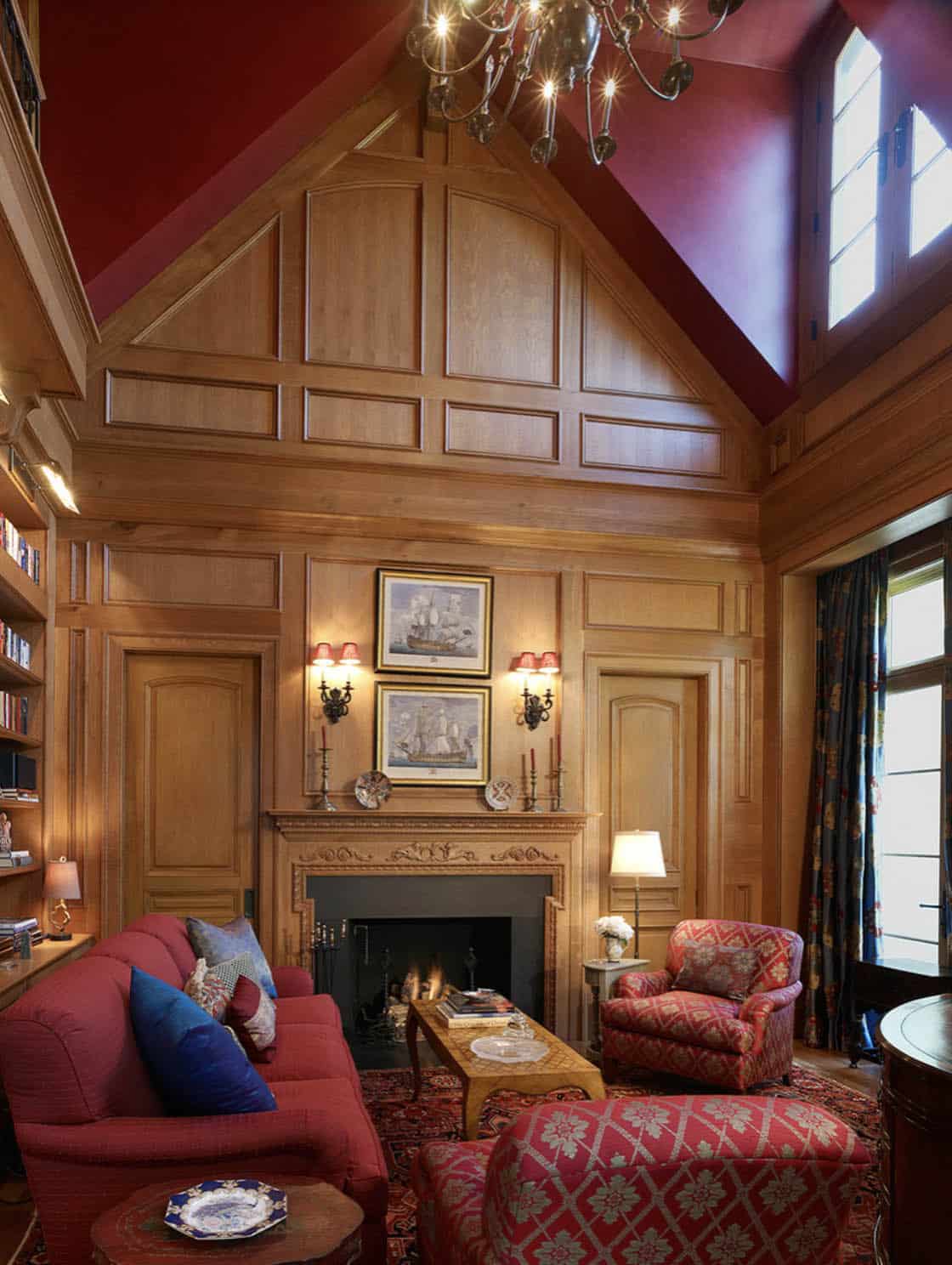 traditional style family room with a fireplace