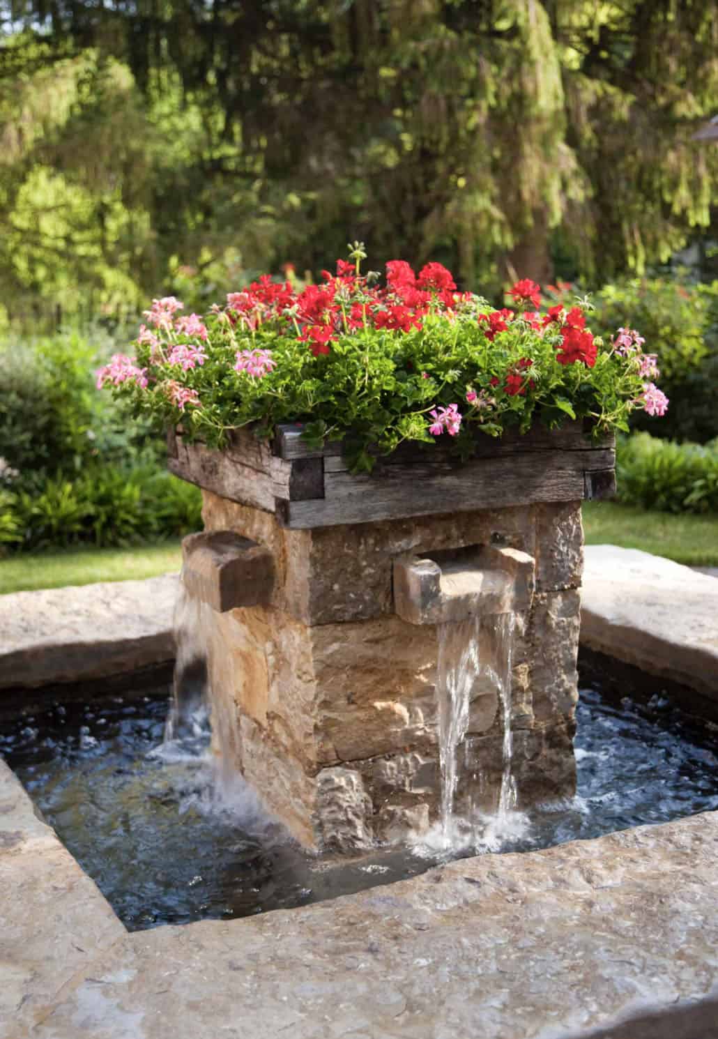 farmhouse exterior landscape water feature